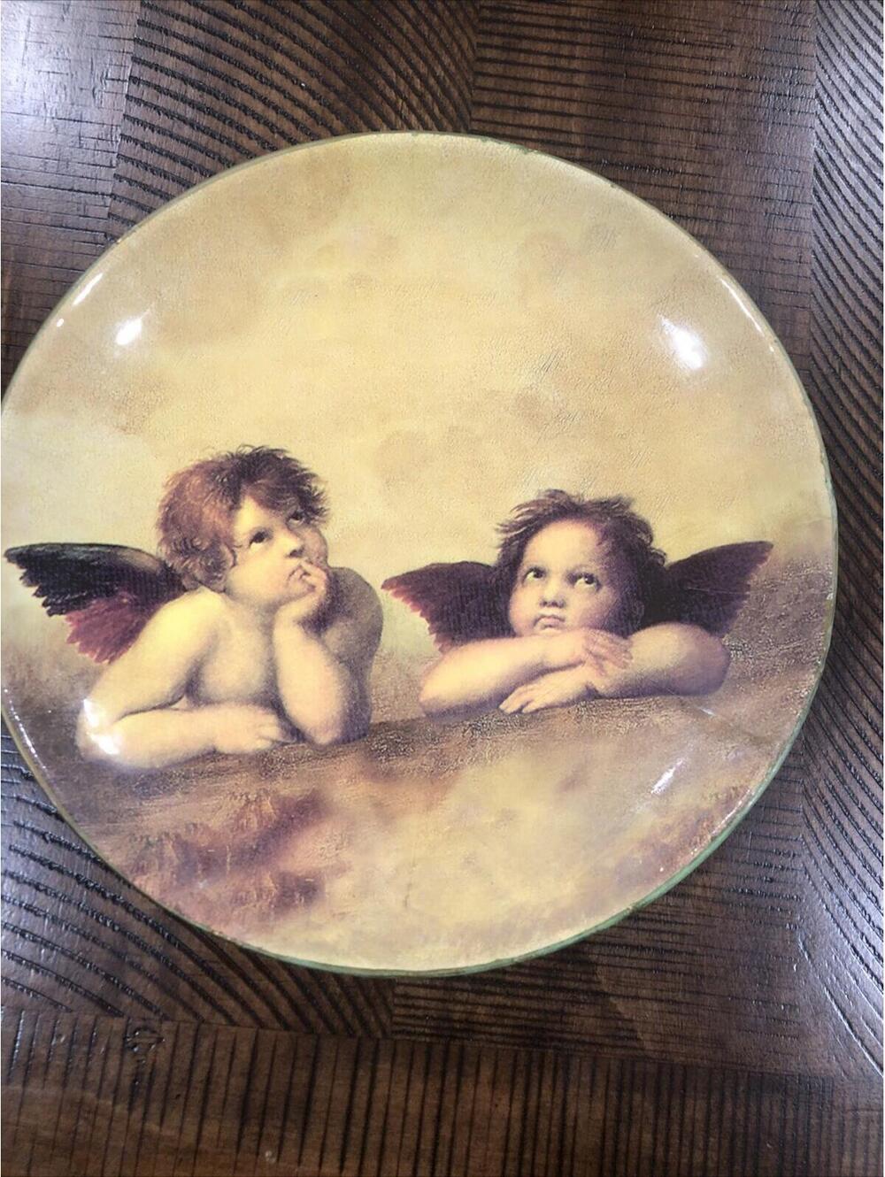 Vtg Celestial Angels Cherb Ceramic Plate 9in. Sistine Madonna Putti Raphael